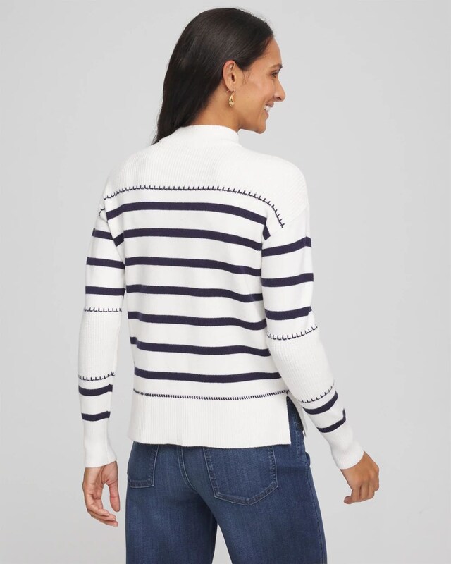 Striped Relaxed Mockneck Pullover - image 3